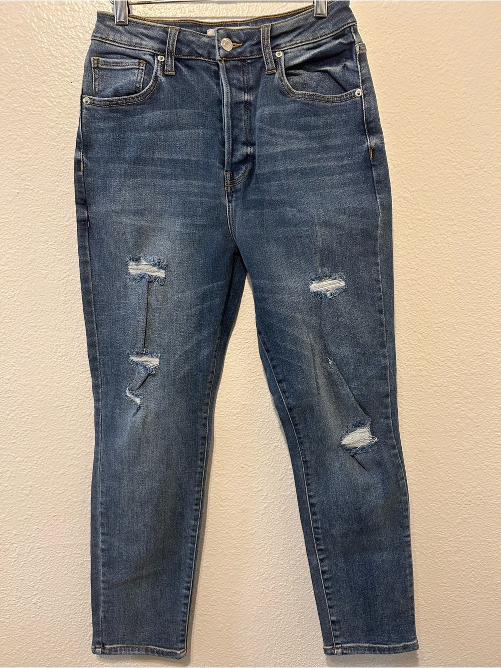 Forever 21 Women's Boyfriend Jeans - Dark Blue Distressed